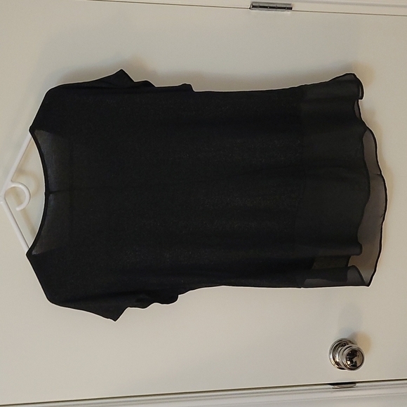 3/$30 Black Metallic Beaded Plunging V-Neck Short Sleeve Holiday Blouse - Picture 5 of 8